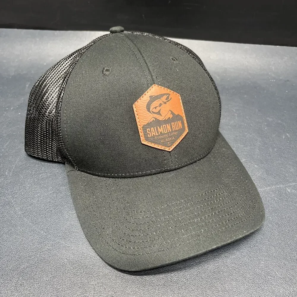 Salmon Run Fishing Lodge Alaska Mesh Back Truckers Cap Adjustable SnapBack.